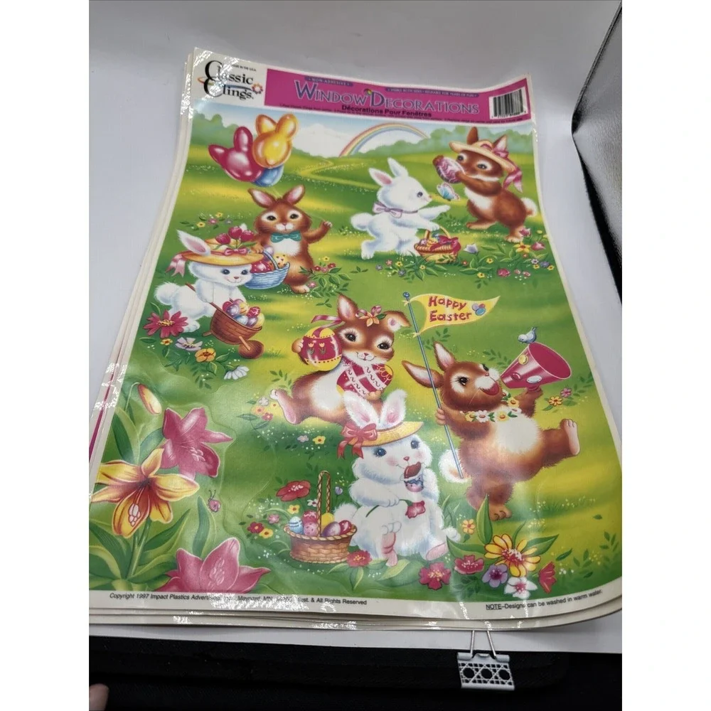 4 Vintage Easter‎ Window Classic Clings & Glitter Critters Hanging Tissue Decor